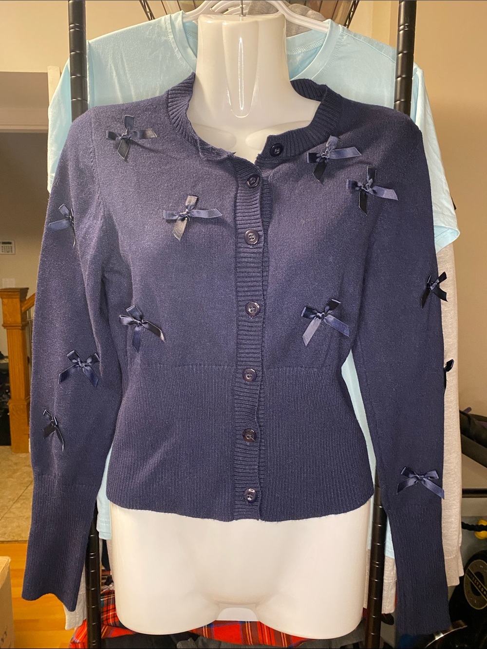refuge Navy Blue Bow Accent Cardigan